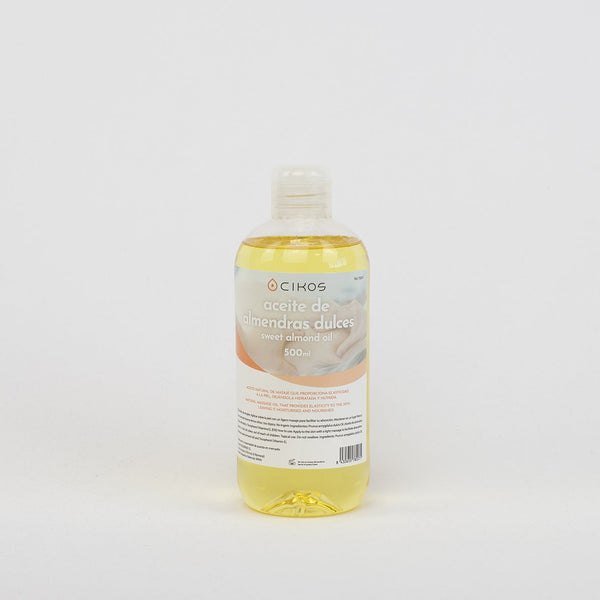 Botella de 500 ml de aceite de almendra dulce Cikos, aceite natural para masaje corporal y fisioterapia profesional.