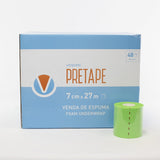 Venda de espuma Vendari Pretape color verde de 7 cm x 27 m, ideal como underwrap para taping deportivo y fisioterapia.