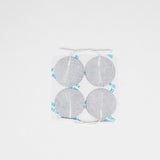 Vista frontal de electrodos TENS circulares de 50 mm con hidrogel conductor.